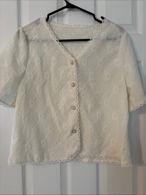 Cream Eyelet Button-Front Top